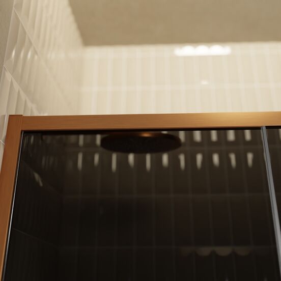 Balmani Senses Design Dusche Schiebetür, umkehrbar, 140 cm x 210 cm, Rauchglas, Profil Brushed Rosegold, inklusive Coating