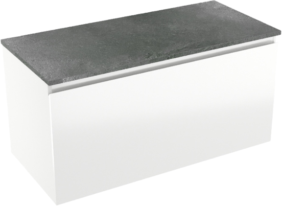 Linie Lado meuble salle de bains suspendu 100 x 46 cm blanc brillant avec Lado tablette simple ou double en mélaminé ardoise gris