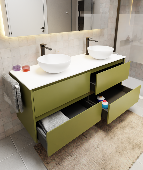 Storke Seda meuble sous-lavabo suspendu 150 x 52 cm vert olive 4 tiroirs