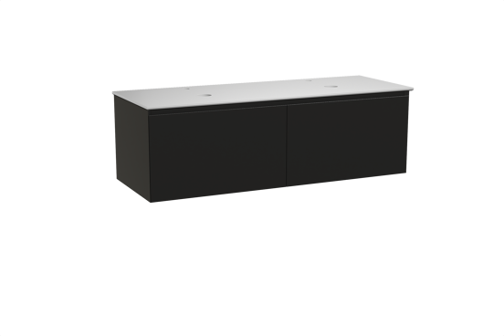 Balmani Idra zwevend badkamermeubel 150 x 55 cm mat zwart met Facetta dubbel tablet in solid surface mat wit
