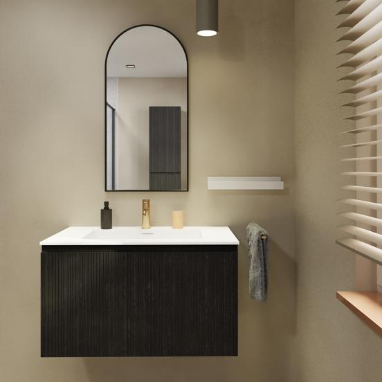 Storke Ribs zwevende wastafelonderkast 85 x 52 cm zwart eiken 2 lades