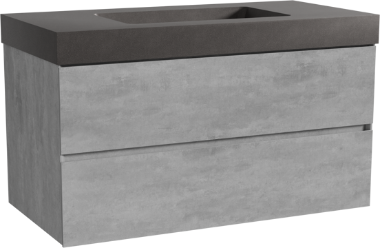 Storke Edge zwevend badmeubel 105 x 52 cm beton donkergrijs met Scuro High enkele wastafel in kwarts mat zwart
