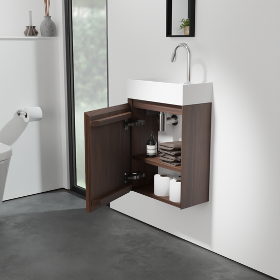 Balmani Mitra meuble wc suspendu 42 x 21 cm noyer américain avec Dama lavabo en Solid Surface mat