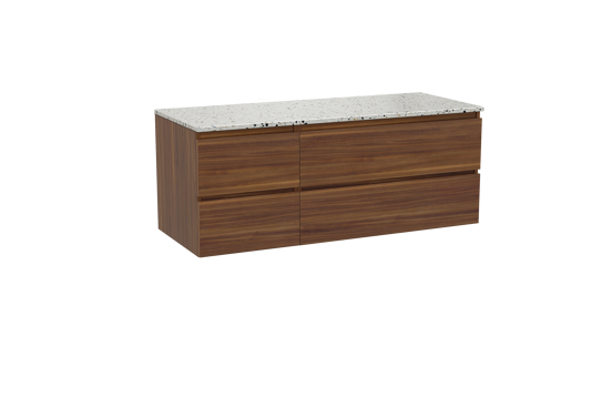 Balmani Lucida zwevend badkamermeubel 135 x 55 cm amerikaanse notelaar met Stretto enkel of dubbel tablet in mat wit/zwart terrazzo