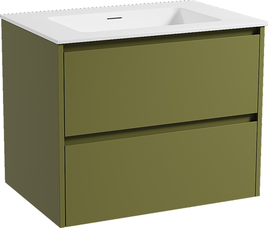 Storke Seda hängendes Möbelstück Set: 75 x 52 cm, OlivgrÃ¼n, mit Mata Einzelwaschtisch, Solid Surface Weiß matt