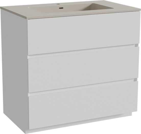 Storke Edge meuble salle de bains à poser 85 x 52 cm blanc mat avec Diva plan simple en top solid soie grise