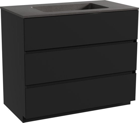 Storke Edge freistehendes Möbelstück Set: 95 x 52 cm, Schwarz matt, mit Scuro Einzelwaschtisch, Quarz Schwarz matt