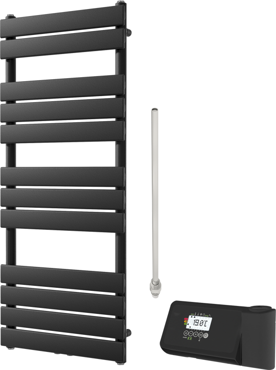 Vipera Vulcan sèche-serviettes Simple 50 x 120 cm chauffage électrique noir mat raccordement latéral et central possible 500W, résistance incluse