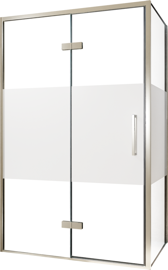 Balmani Senses Design douchehoek met linkse draaideur en vaste zijwand, 120 x 100 cm, Helder glas met matte strook, Brushed CoolMetal profielen, met coating