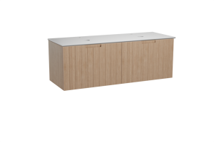 Balmani Adagio zwevend badkamermeubel 150 x 55 cm verweerde eik met Facetta dubbel tablet in solid surface mat wit