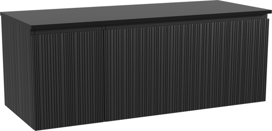 Storke Ribs meuble salle de bains suspendu 130 x 52 cm chêne noir avec Panton tablette simple ou double en mdf enduit de poudre noir mat, Nervure droite asymétrique verticale