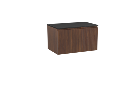 Storke Ribs zwevend badkamermeubel 85 x 52 cm notelaar met Panton enkel tablet in gepoedercoate mdf mat zwart, Verticale symmetrische rechte ribbel