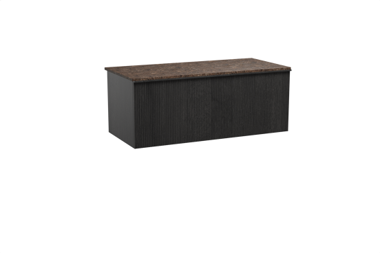 Balmani Forma zwevend badkamermeubel 120 x 55 cm zwarte eik met Stretto enkel of dubbel tablet in marmer dark emperador, Verticale symmetrische rechte ribbel