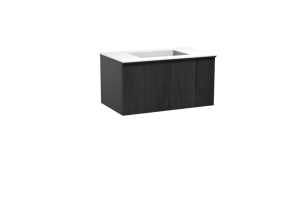 Balmani Forma zwevend badkamermeubel 90 x 55 cm zwarte eik met Tablo Stretto enkele wastafel in solid surface mat wit, Verticale symmetrische rechte ribbel