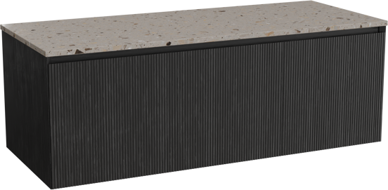 Balmani Fila meuble salle de bains suspendu 135 x 55 cm chêne noir avec Stretto tablette simple ou double en terrazzo greige terrazzo, Nervure droite symétrique verticale