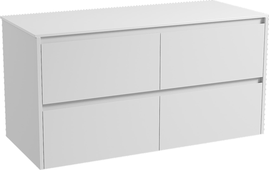 Storke Seda hängendes Möbelstück Set: 120 x 52 cm, Weiß matt, mit Tavola Einzel- oder Doppel Waschtischplatte, Solid Surface Weiß matt