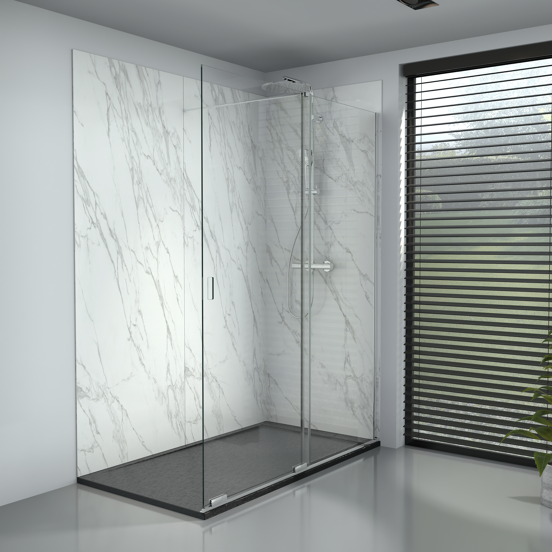 Balmani Move Walk-In-Dusche mit Schiebetür 160 x 200 cm, Klarglas, chrom Profil