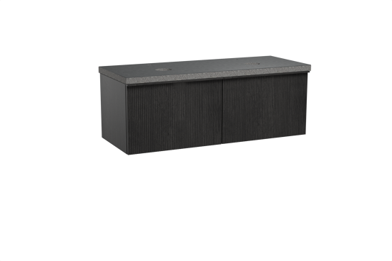 Balmani Forma meuble salle de bains suspendu 135 x 55 cm chêne noir avec Rock tablette double en granit noir, Nervure droite symétrique verticale