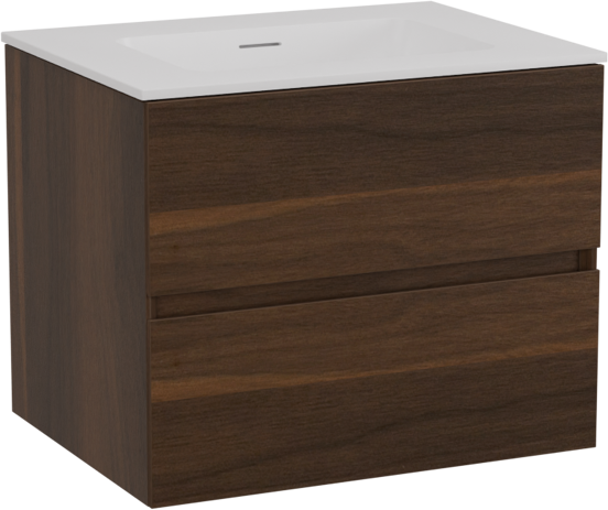 Storke Edge meuble salle de bains suspendu 60 x 46 cm noyer avec Mata plan simple en solid surface blanc mat