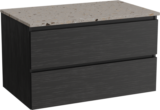 Balmani Lucida meuble salle de bains suspendu 90 x 55 cm chêne noir avec Stretto tablette simple en terrazzo greige terrazzo