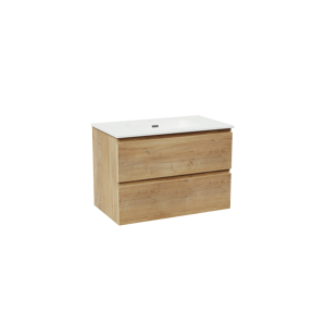 Linie Lado meuble salle de bains suspendu 80 x 46 cm chêne naturel avec Baro plan simple en porcelaine blanc mat