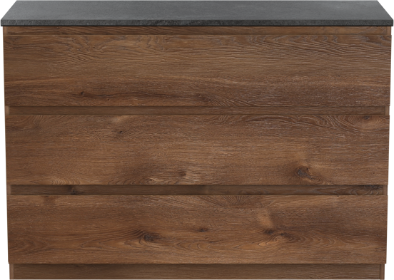 Linie Lado freistehendes Möbelstück Set: 120 x 46 cm, Braune Eiche, mit Lado Einzel- oder Doppel Waschtischplatte, Melamin Schiefergrau