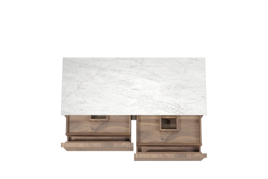 Balmani Forma hängendes Möbelstück Set: 135 x 55 cm, Amerikanischer Nussbaum, mit Stretto Einzel- oder Doppel Waschtischplatte, Marmor, Carrara, Horizontale symmetrische gerade Rippe