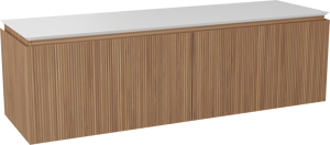 Balmani Eclips meuble salle de bains suspendu 180 x 55 cm Teck avec Eclips tablette simple ou double en Solid Surface blanc mat, Nervure droite symétrique verticale
