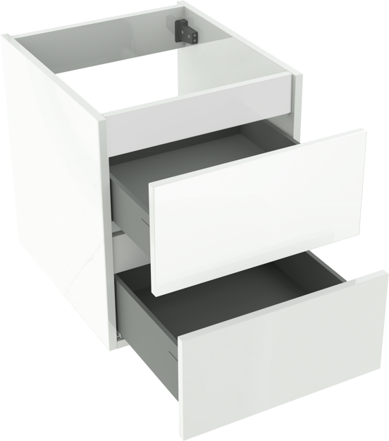 Loft shiny white basin cab. 2 drawers 45cm