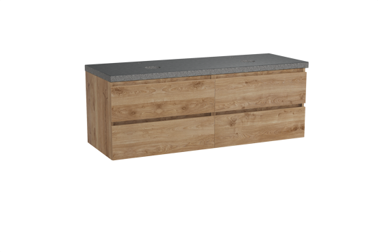 Balmani Lucida meuble salle de bains suspendu 150 x 55 cm chêne brut avec Rock tablette double en granit noir