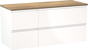 Linie Lado zwevend badkamermeubel 120 x 46 cm glanzend wit met Lado enkel of dubbel tablet in melamine natuur eik