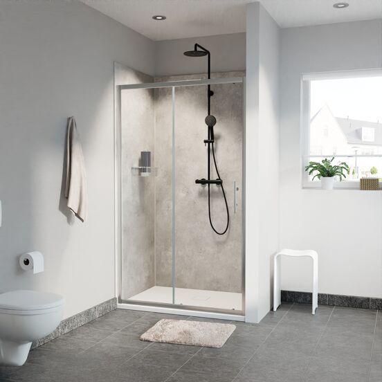 Linie Cadiz porte coulissante 120 cm x 190 cm verre transparent profil chrome brossé