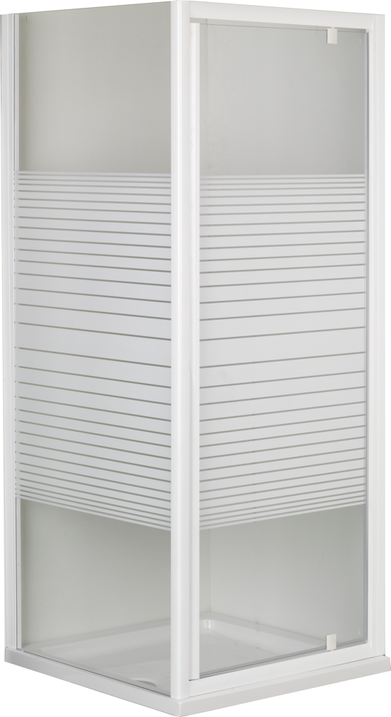 Linie Tarifa douchecabine met draaideur en vaste zijwand 80 x 80 cm gestreept glas glans wit profiel