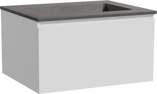 Storke Edge meuble salle de bains suspendu 65 x 52 cm blanc mat avec Scuro plan simple en quartz noir mat