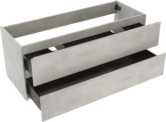 Storke Edge meuble sous-lavabo suspendu 120 x 46 cm béton gris argent 2 tiroirs 2 découpés de siphon