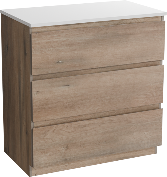 Linie Lado freistehendes Möbelstück Set: 80 x 46 cm, Graue Eiche, mit Lado Einzel Waschtischplatte, Marmorkomposit Weiß glänzend