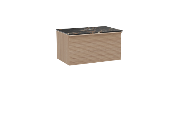 Balmani Forma zwevend badkamermeubel 90 x 55 cm natuur eik met Stretto enkel tablet in marmer portoro gold, Horizontale symmetrische rechte ribbel