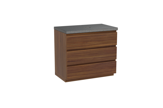 Balmani Lucida meuble salle de bains à poser 90 x 55 cm noyer américain avec Rock tablette simple en granit noir