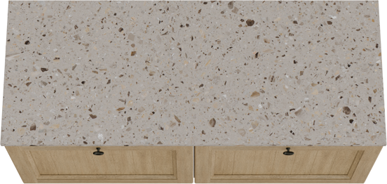 Balmani Lemon zwevend badkamermeubel 135 x 55 cm verweerde eik met Stretto enkel of dubbel tablet in terrazzo greige terrazzo