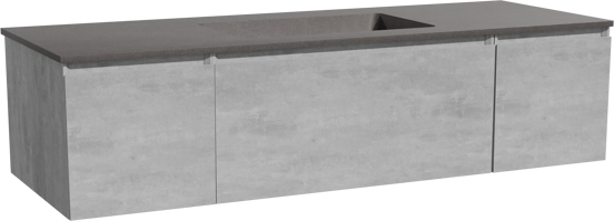 Storke Edge hängendes Möbelstück Set: 145 x 52 cm, Beton dunkelgrau, mit Scuro Einzelwaschtisch, Quarz Schwarz matt