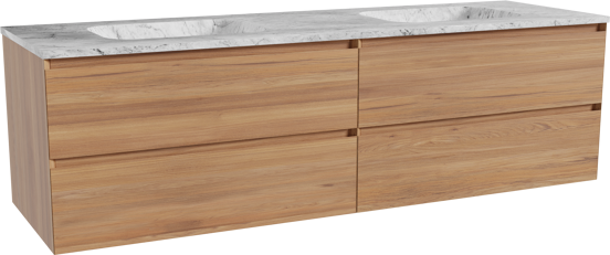 Balmani Mitra meuble salle de bains suspendu 180 x 55 cm teck avec Tablo Arcato double vasque en marbre carrara
