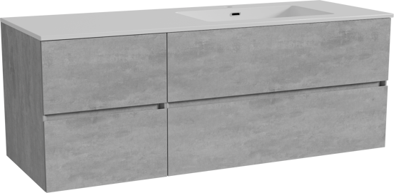 Storke Edge zwevend badmeubel 140 x 52 cm beton donkergrijs met Diva asymmetrisch rechtse wastafel in composietmarmer hoogglans wit