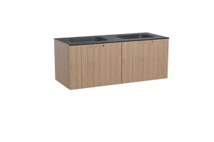 Balmani Adagio meuble salle de bains suspendu 135 x 55 cm chêne vieilli avec Tablo Arcato double vasque en granit noir