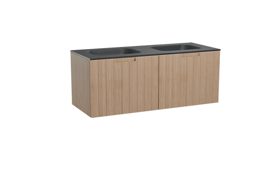 Balmani Adagio meuble salle de bains suspendu 135 x 55 cm chêne vieilli avec Tablo Arcato double vasque en granit noir