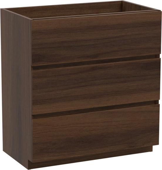 Storke Edge stehender Waschbeckenunterschrank: 80 x 46 cm, Nussbaum, 3 Schubladen