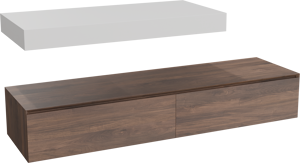 Balmani Mitra Elements meuble salle de bains suspendu 180 x 55 cm noyer américain avec Modus tablette simple ou double 120 cm en solid surface blanc mat