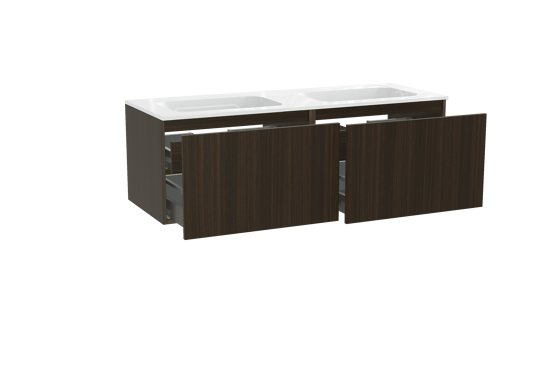 Balmani Sfera meuble salle de bains suspendu 150 x 55 cm eucalyptus avec Tablo Strada double vasque en marbre composite blanc brillant