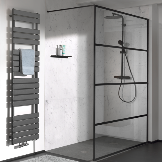 Vipera Vulcan enkele handdoekradiator 50 x 180 cm elektrische verwarming antraciet grijs zij- en middenaansluiting 1.049W, weerstand inbegrepen