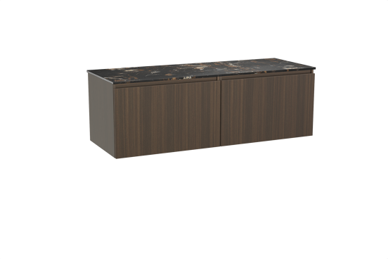Balmani Sfera meuble salle de bains suspendu 150 x 55 cm eucalyptus avec Stretto tablette simple ou double en marbre portoro gold