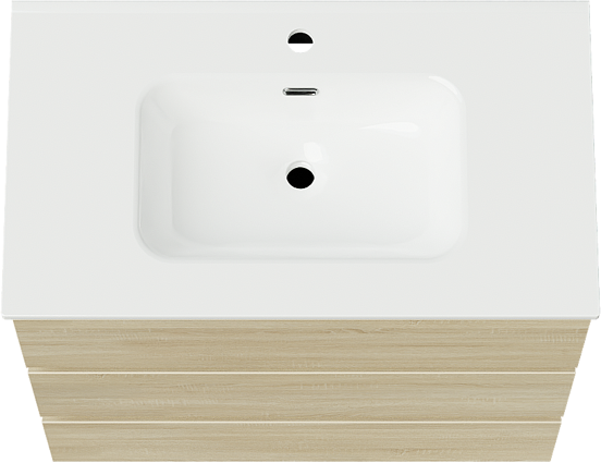 Linie Lado staand badmeubel 80 x 46 cm wit eiken met Baro enkele wastafel in porselein hoogglans wit